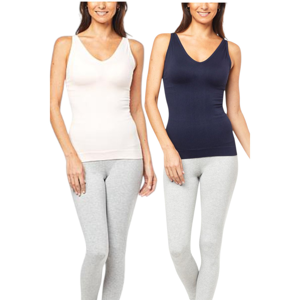 Uncover Women's 2-Pack Seamless Every Day Smoothing Tank White/Navy - Regular
